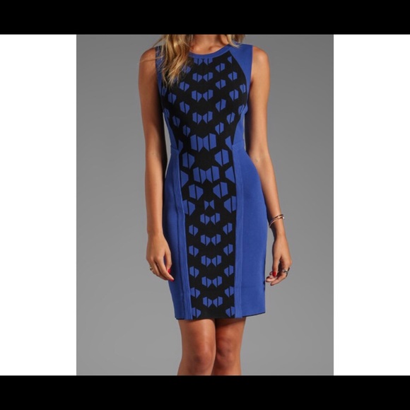 Diane Von Furstenberg Blue Black Franca Sleeveless Bodycon Dress S EUC - Picture 6 of 9